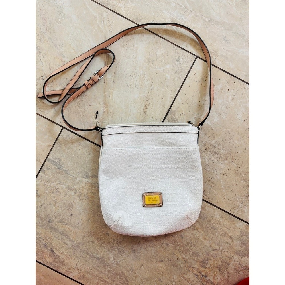 Guess Los Angeles 1981 White Monogram Crossbody Bag Vintage Y2K Zebra Lining